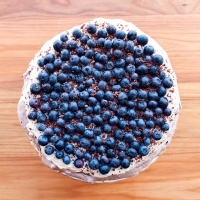 Blueberry and Almond Chocolate Meringue Torte with Coffee Cream