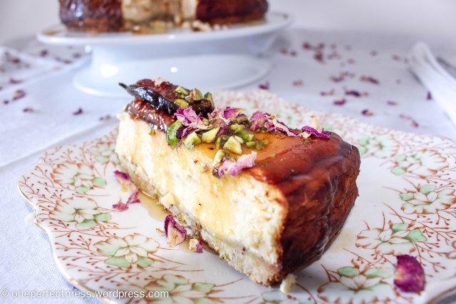 Roasted Fig and Goats Curd Cheesecake with Honey and Pistachios recipe One Perfect Mess 5