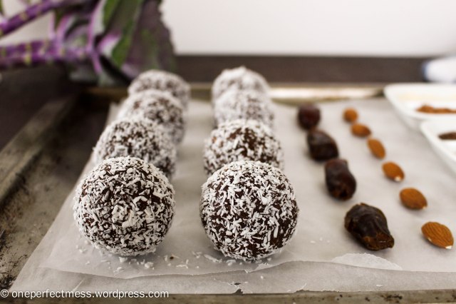 Almond, Coconut, Chocolate and Date Protein Bliss Balls recipe One Perfect Mess 2
