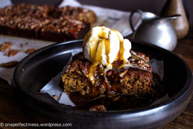 Sticky Date and Pear Toffee Pudding with Pecans and Warm Butterscotch Caramel Toffee Sauce recipe One Perfect Mess 7