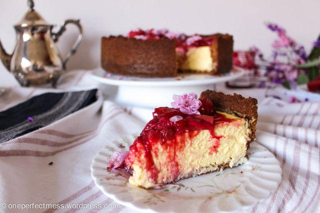 Rhubarb Raspberry Compote Ginger Goats Curd Cheese Cheesecake recipe One Perfect Mess 7