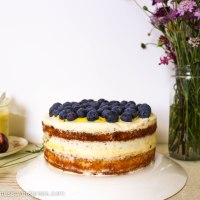 Vanilla Sponge Cake with Passionfruit Curd, Whipped Cream and Fresh Blueberries