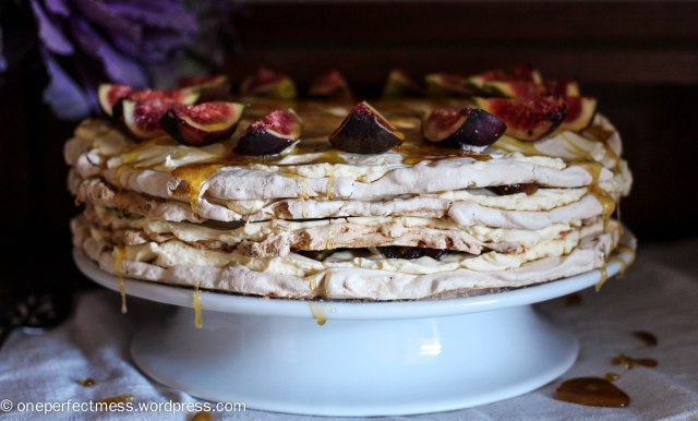 Brown Sugar Meringue Torte with Almonds, Dates, Figs and Honey Cream One Perfect Mess recipe gluten free easy baking pavlova no bake autumn fall almond fig date 2